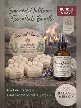 Sacred Outdoor Essentials Bundle | 4pk Fire Starters & Bug Repellent 4oz